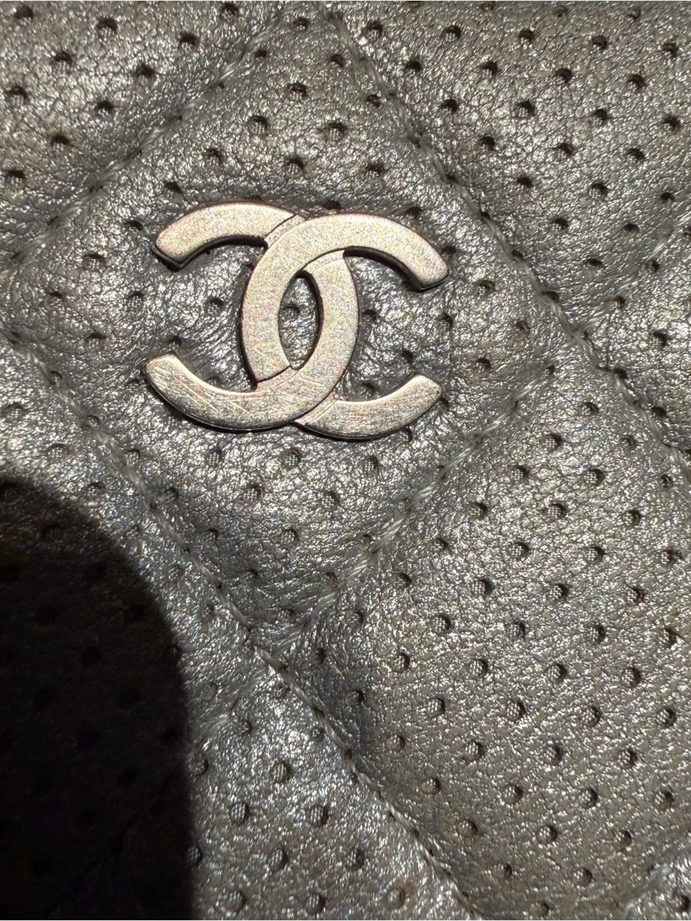 CHANEL Quilted Metallic Silver Card Case